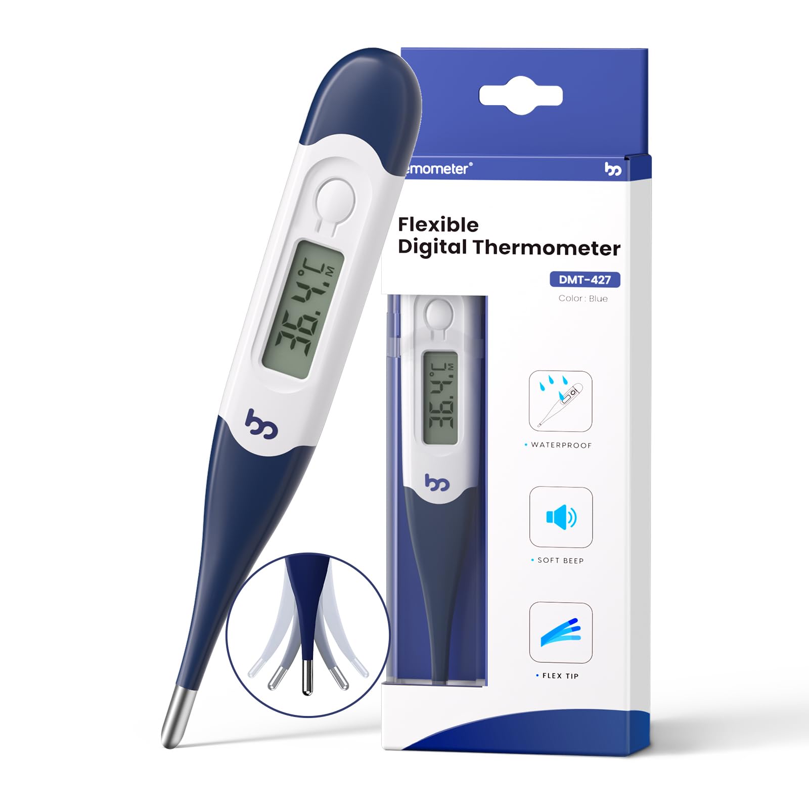 Digital Thermometer with Flexible Tip - Fast Accurate Oral, Underarm & Rectal for Adults, Kids & Baby