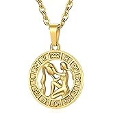 GHIUYUI Zodiac Sign Pendant Necklaces for Women Men Stainless Steels Leo Constellation Horoscope Medallion Retro Celestial Astrology Jewelry