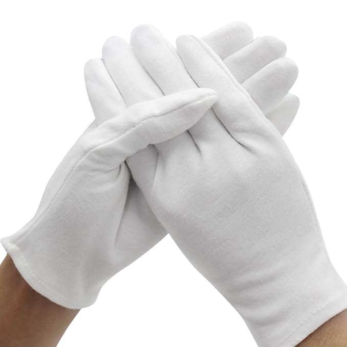 6 Pairs White Cotton Gloves 8" Medium Size Cotton Gloves