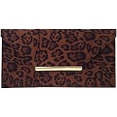 JNB Faux Suede Flat Leopard Envelope Clutch