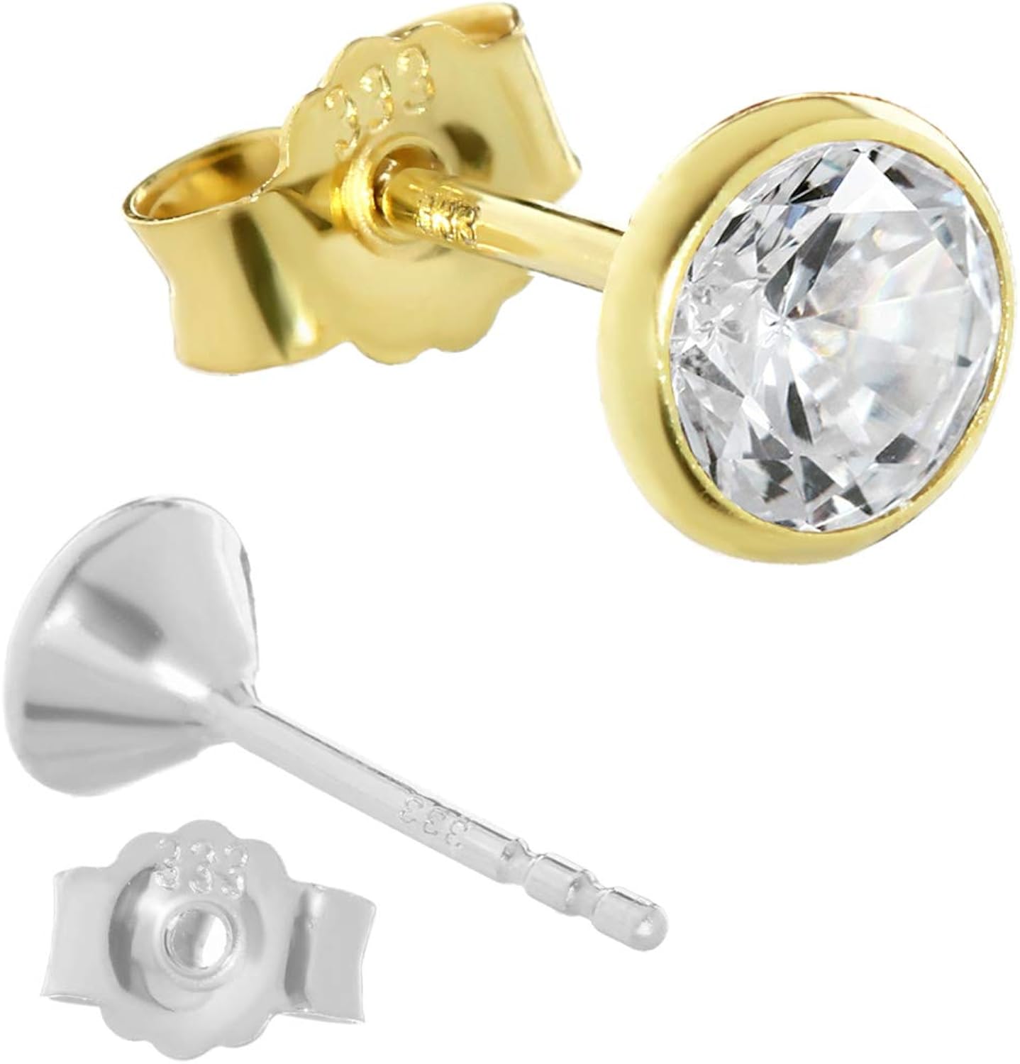 NKlaus single stud earrings real gold alloy 5,5mm Cubic ia ladies men 0,81g 3, Yellow,Gold - Image 3