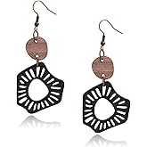 Watforsh Boho Geometric Wooden Dangle Earrings for Women Lightweight Drop Earrings for Bohemian African Western Jewelry