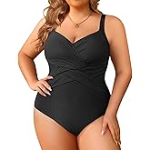 Tempt Me Women Plus Size One Piece Swimsuits Tummy Control Retro Bathing Suit Cross Front Swimwear