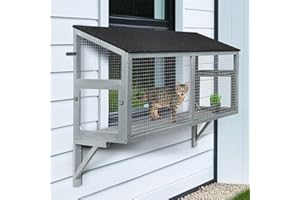 beeNbkks Cat Catio, Window Box Enclosure for Indoor Cats, Wooden Window Perch House, Expandable for Multi Kittens, Secure Comfortable Outdoor Haven for Pets, All Weather Use, Nature Friendly Design