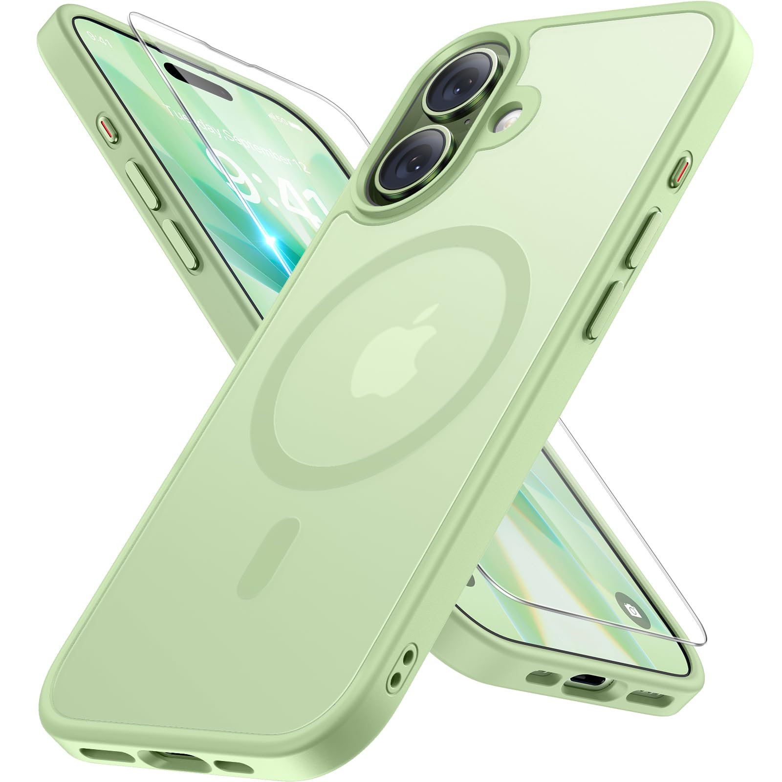 Photo 1 of Miracase Magnetic for Phone 17 Case (Compatible with MagSafe) with Screen Protector Military-Grade Protection, Anti-Fingerprint Translucent Matte Phone Cover for Phone 17 6.3 inch, Matcha Green