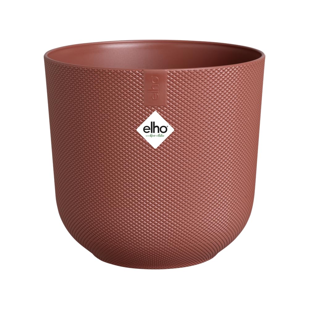 elho Jazz Round 14cm Flower Pot - Small Indoor Plant Pot - 100% Recycled Plastic - Unique Structure - Ø 14.2 x H 13.1 cm - Red/Tuscan Red