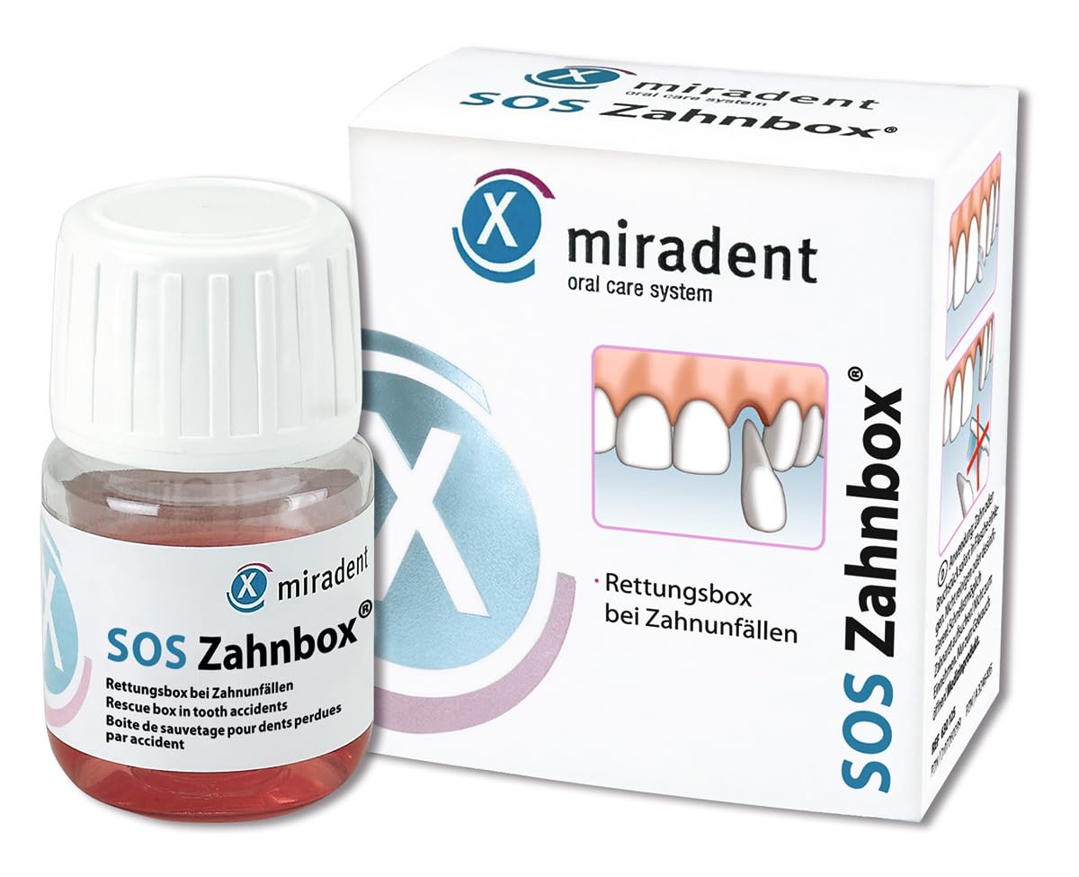 Miradent SOS Zahnbox® | Tooth Rescue Box for Knocked Out Teeth & Anterior Tooth Trauma | Nutrient Solution Receives Cells for Replantation & Healing of the Lost Tooth | Storage up to 48 Hours