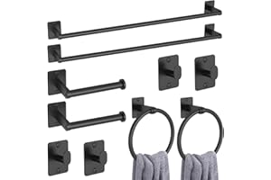 KLJKPA 10 Pieces Bathroom Accessories Set, Bathroom Hardware Set, 24 inch Towel Bar, Towel Racks for Bathroom, Robe Towel Hooks, Toilet Paper Holder Wall Mounted, Black