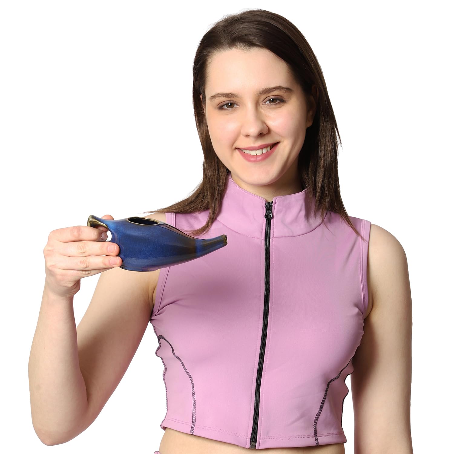 HealthGoodsIn Ceramic Neti Pot, Premium Handcrafted Durable, Dishwasher Safe with 2 Silicone Nozzle Tip, 225 Ml. (7.6 FL Oz) Capacity (Elegant Blue Gradient)