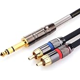 Tisino 2 RCA to 1/4" TRS Stereo Audio Y Splitter Insert Cable, 1.6 FT/50cm | 6.35mm Jack to Dual RCA Male Stereo Cable for Mixer, Speaker, Amplifier, Gold-Plated OFC Shielded Y Splitter Cord