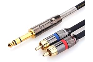 TISINO 10FT RCA to 1/4 Cable, Quarter inch TRS to RCA Audio Y Splitter, Insert Cable, Black, 20 AWG, Male-to-Male, PVC, Indoor, Compatible with Headphones