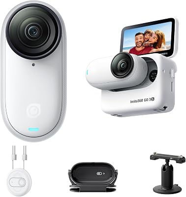 GO 3S Branco (128 G), câmara vlog 4K, modo POV mãos-livres, bateria de 140 min, edição e integração por IA com o Find My, Resistente à água 10 m, Mount Anywhere