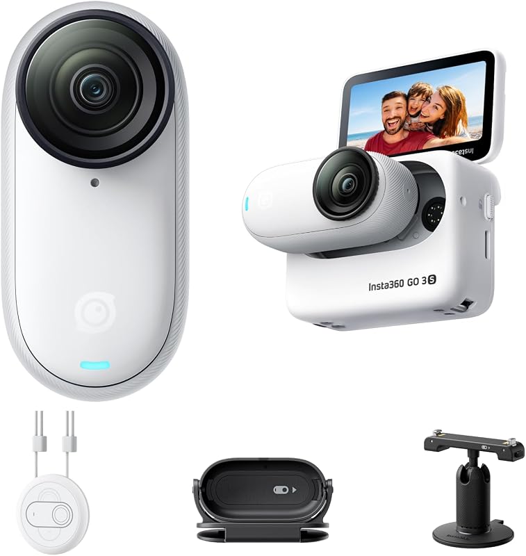 GO 3S Blanco(128 G), Cámara de vlogging 4K, Modo POV sin Manos, batería 140 min, edición IA e integración con Find My, Resistente al Agua 10 m, Montaje en Cualquier Sitio