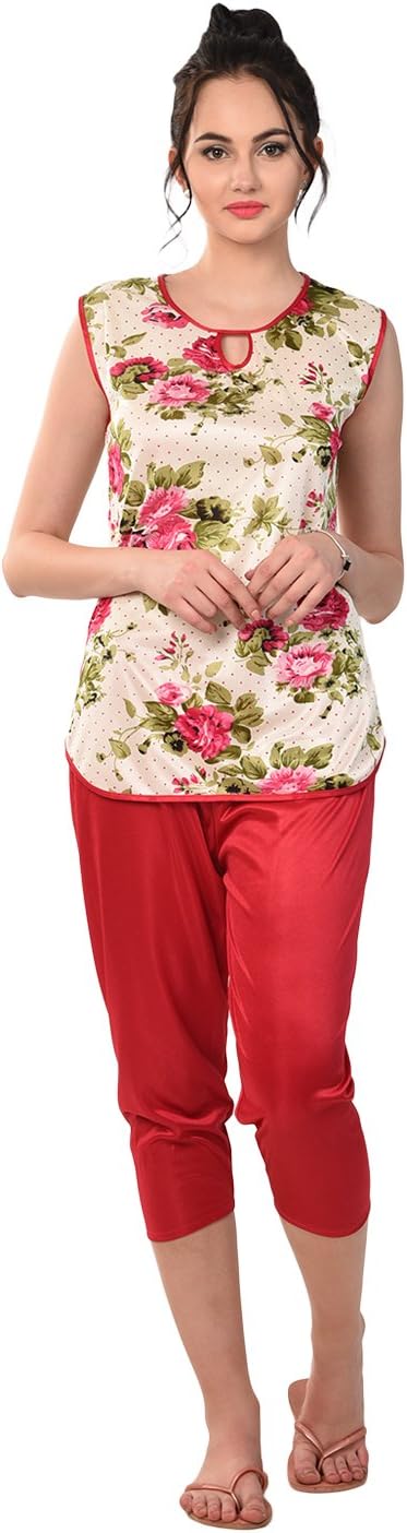 RIKOSA Girl's Satin Airy Flower Print Top and Capri Set