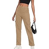 FREEOAK Women's High Waisted Cargo Pants Baggy Y2K Streetwear Stretchy Pants with 6 Pockets Ankle Drawstring