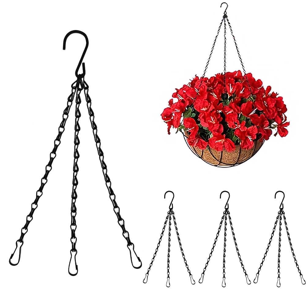 4 Pcs Hanging Basket Chains 14 inches Flower Pot Chain Heavy Duty Hanging Chain with Hooks 3 Point Replacement Chain Hangers for Lanterns Bird Feeders Planters and Other Ornaments
