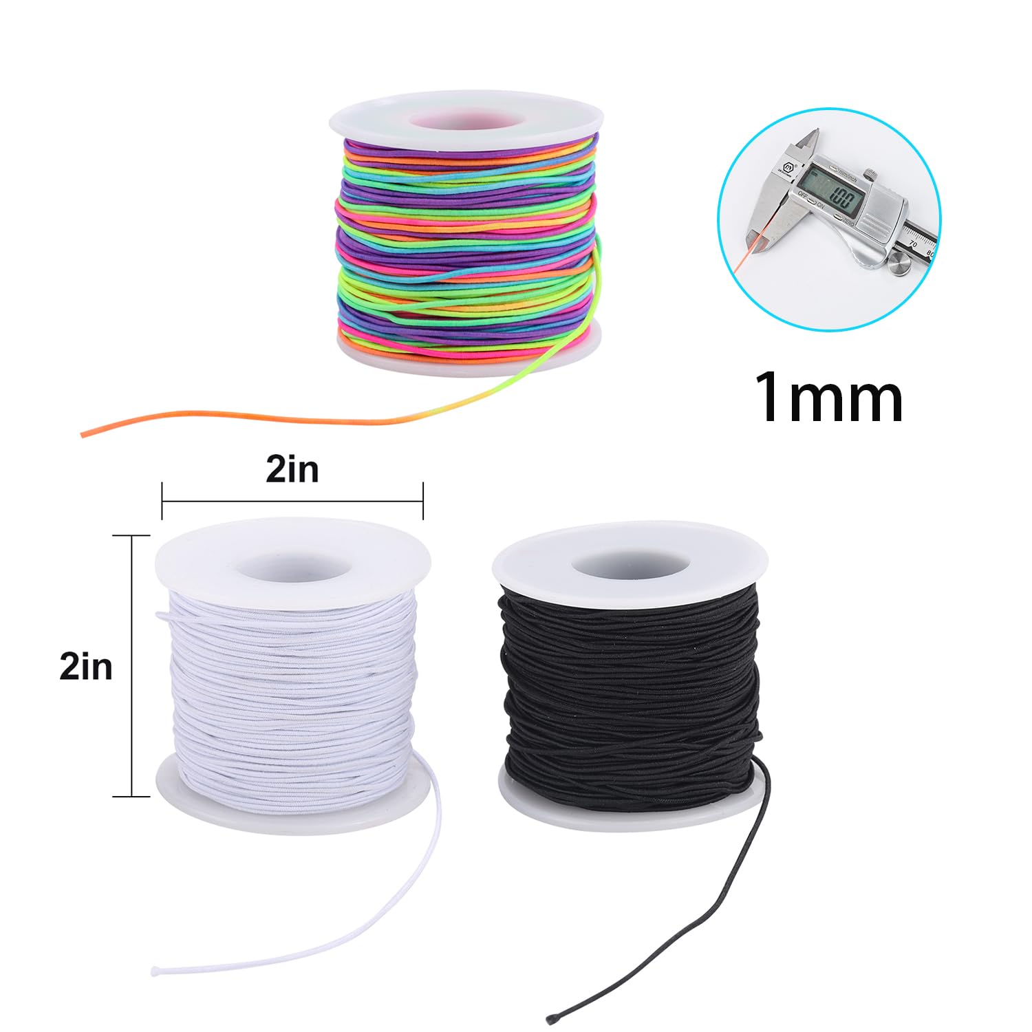 Stretchy String for Bracelets, 3 Rolls 1 mm 495 Feet Sturdy Elastic String Cord for Jewelry Making, Necklaces, Beading and Crafts (1.0mm (Black&Wihte&Rainbow))