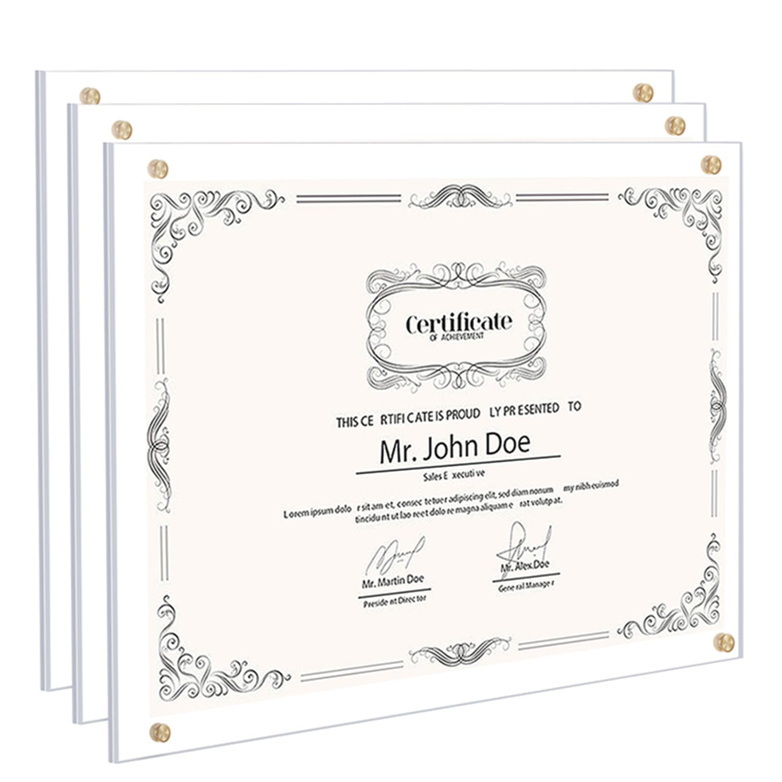 Photo 1 of Kalami 3 Pack 11x14 Acrylic Wall Mount Picture Frame Self Adhesive, Floating Frameless Clear Photo Frame for Diploma Certificate Degree Document Display Gallery Wall-Full Frame Size 12.4x15.4