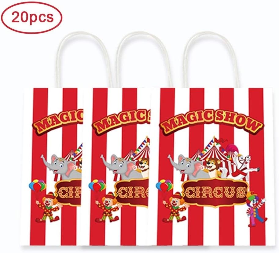 20pcs Circus Carnival Decoration Kids Birthday Party Gift Bags Baby Shower Candy Bags Paper Gift Boxes Packing