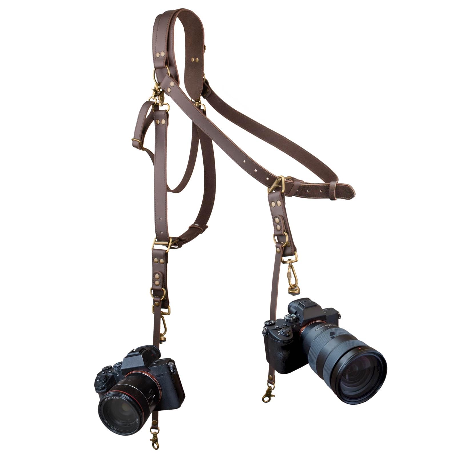 4J LEDR Leather Camera Strap - Shoulder Harness for 1 or 2 Cameras, Multi-Gear for DSLR/SLR, Single or Dual Sling for Photographers - Brown