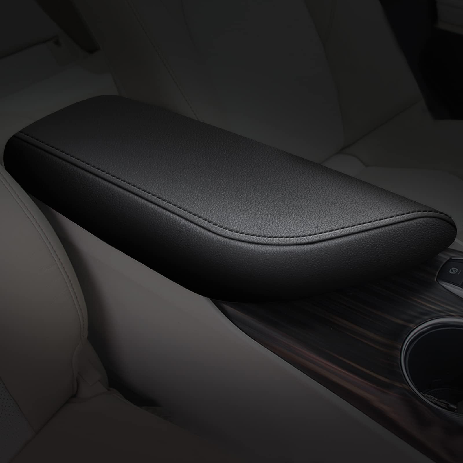Photo 1 of AOMSAZTO Center Console Cover Customized Armrest Cover Compatible with 2018-2024 Toyota Camry, Leather Arm Rest Covering for Car, Well-Make Durable Console Cushion Pad, Black