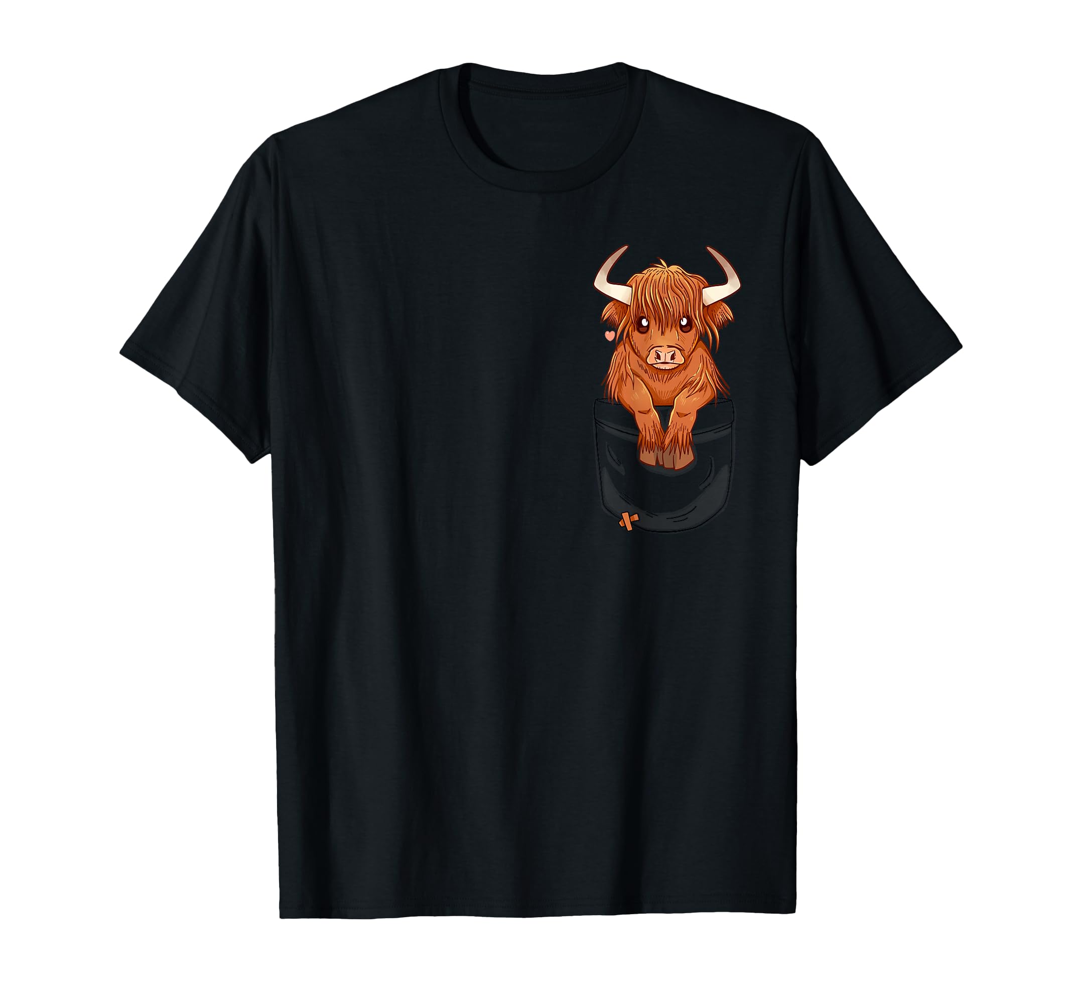 Photo 1 of 2xl.    Pocket Cute Scottish Highland Cow - T-Shirt T-Shirt