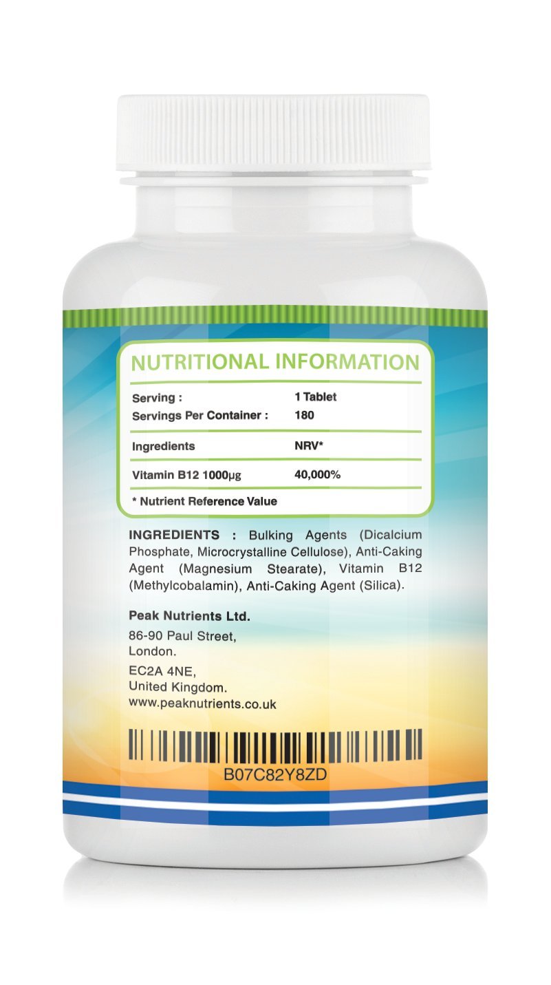 Vitamin B12 1000mcg 180 Tablets (6 Months Supply), Assists With The Immune System And Red Blood Cell Formation Improving General Tiredness And Fatigue.