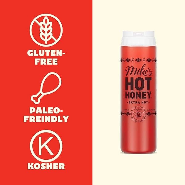 MIKE’S HOT HONEY, EXTRA HOT, AMERICA’S #1 BRAND OF HOT HONEY, SPICY HONEY INFUSED WITH CHILI PEPPERS, GLUTEN-FREE, PALEO-FRIENDLY, SWEET HEAT, PERFECT FOR HOT SAUCE LOVERS (24OZ CHEF’S BOTTLE, 1 PACK)