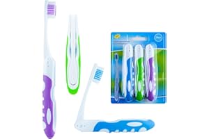 Lingito Travel Toothbrush, On The Go Folding Feature, Medium Bristle Brushes (3 Pack Medium-Multicolor)
