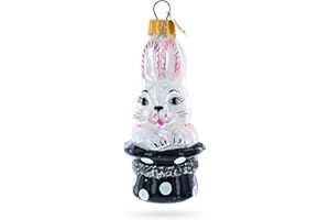 BESTPYSANKY Rabbit in Magician Hat Mini Glass Christmas Ornament