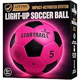Glow in the Dark Soccer Ball | Sports Gift for Girls Ages 6-15 | LED Light-Up Ball with 3 Extra Batteries and Pump | Pre-Installed Batteries | Size 5 | Indoor &amp; Outdoor Fun Gift for Kids &amp; Teens 8-15