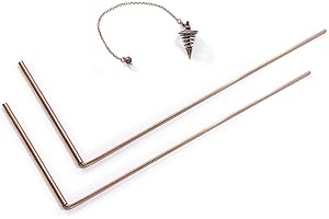 MARDILI 99.9% Pure Copper Dowsing Rods Kit- 2PCS 11.8 * 5.12 Inch Divining Rods+ Pendulum with Water Divining Witching, Energy Healing, Paranormal, Ghost Hunting, Gold, Yes No Questions