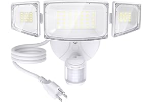 Olafus 42W Motion Sensor Outdoor Light Plug in, Motion Flood Light Dusk to Dawn, 5000LM LED Security Light IP65 Waterproof, Motion Activated 6500K PIR Sensor Lighting for Garage Yard Patio Eave, White