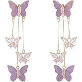 Purple Butterfly Earrings for Women Long Tassels Butterfly Earrings Purple Crystal Drop Dangle Earrings Jewelry Gifts