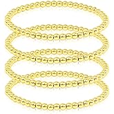 SM Stainless Steel Gold Silver Rose gold Beaded Ball Bracelets Set for Women Stretchable Elastic Bracelet (Set 4pcs - 4mm Solid Gold)