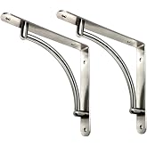 Desunia Decorative Contemporary Shelf Brackets - 8 3/4inches x 8 3/4inches - Satin Nickel - Pair
