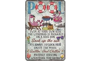 YOYI ART Pool Decorations Outdoor Pool Decor Pool Rules Signs, Swimming Pool Accessories Vintage Metal Sign for Beach, Patio, Porch, Home, Bar, Pool Deck, and Backyard Walls, 12x8 Inches Funny Pool Signs