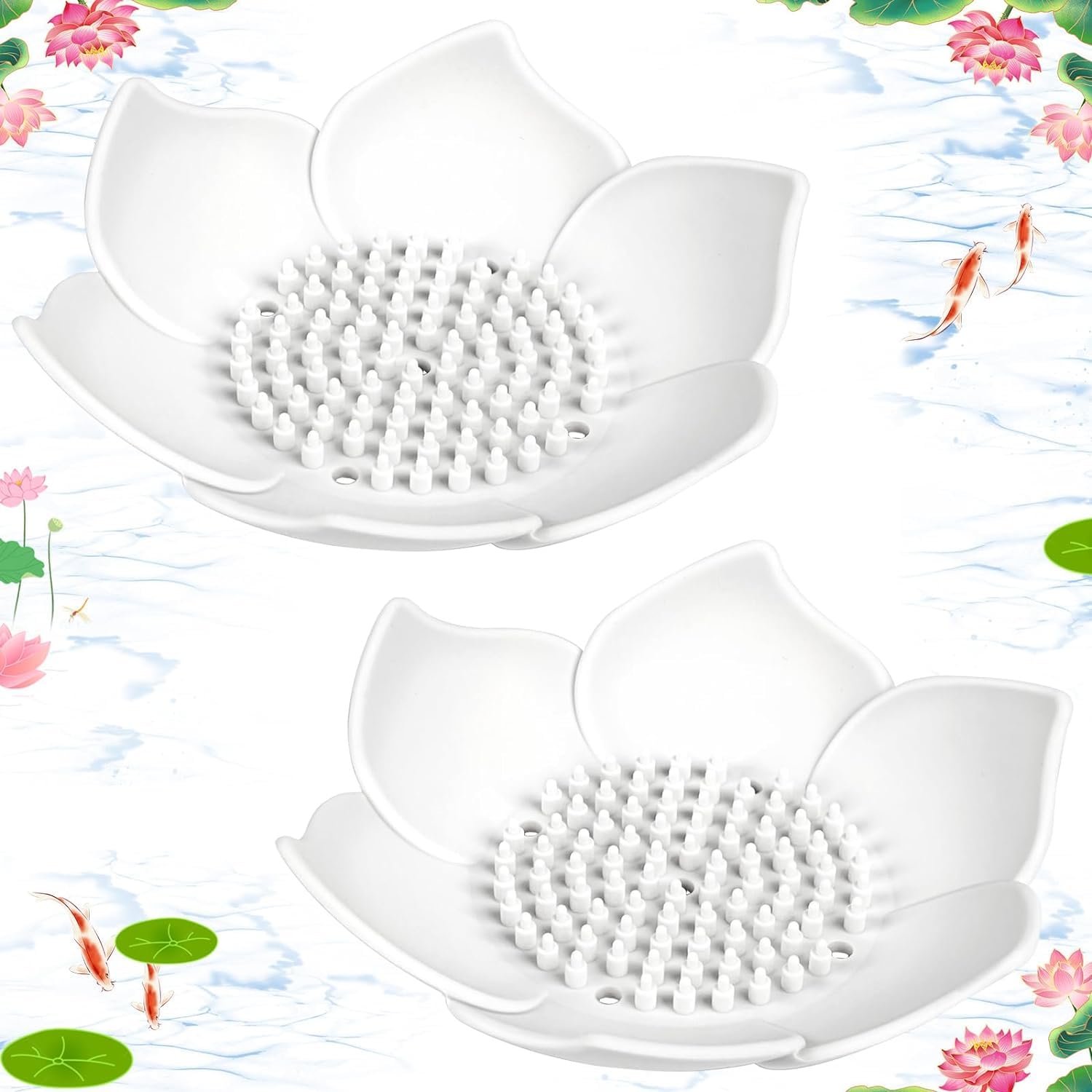 Lotus Flower Silicone Soap Dish, 2 Pack Small Flower Soap Holder, Lotus Shower Steamer Dish with Drain for Kitchen Bathroom Shower Counter