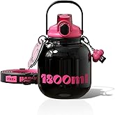 Sidagar 60 oz Big Water Bottle with Straw and Carry Handle, Black Wide Mouth Vacuum Insulated Stainless Steel Bottles; Heavy-Duty Aesthetic Yoga Flask for Women, Sweet & Cool Black