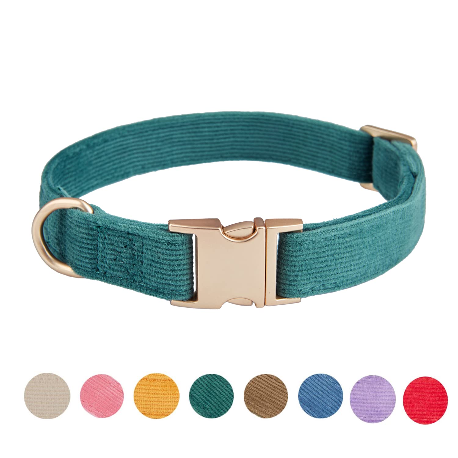 Petiry Soft Dog Collar with Safety Metal Buckle Adjustable Durable Comfort Velvet Corduroy Dogs Collar for Medium Dogs,Forest Green,Neck 31-49cm — image 1