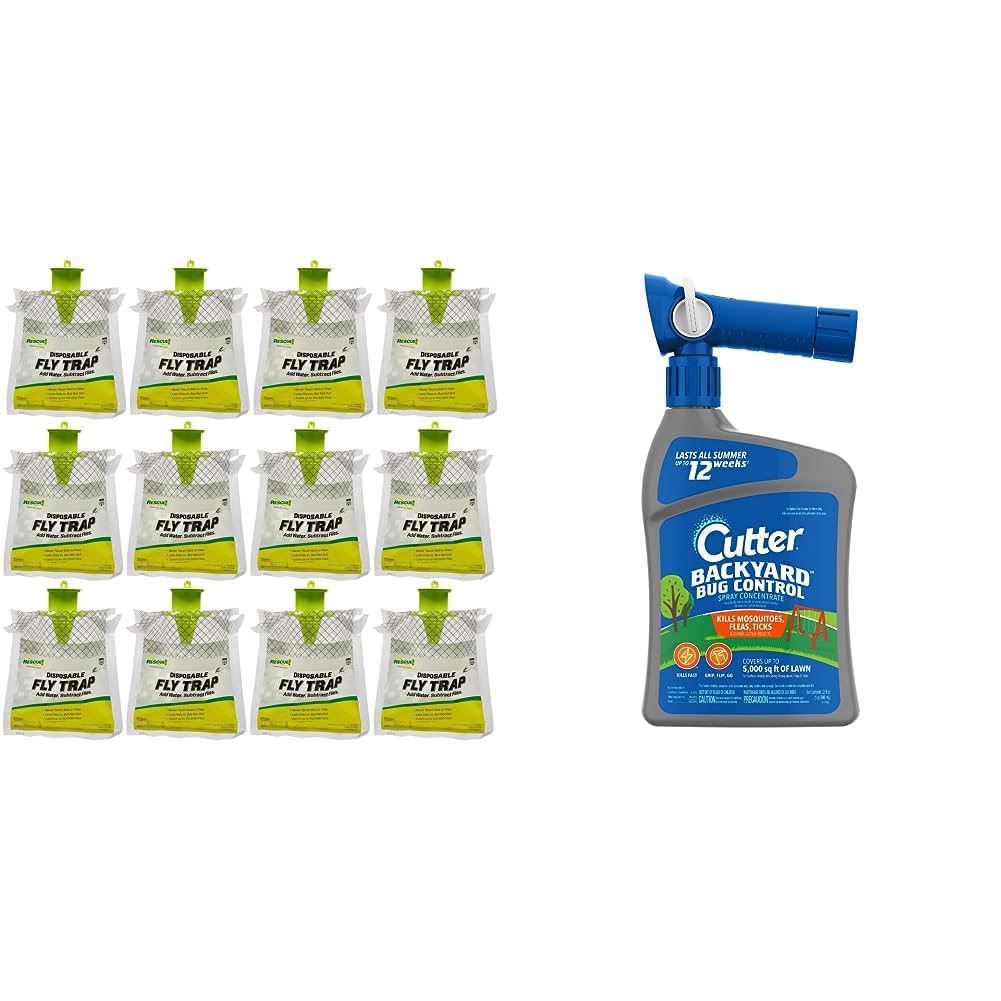 RESCUE! Outdoor Disposable Hanging Fly Trap (12 Traps) and Cutter Backyard Bug Control Spray Concentrate, 32 fl Oz Image RESCUE! Outdoor Disposable Hanging Fly Trap (12 Traps) and Cutter Backyard Bug Control Spray Concentrate, 32 fl Oz Image