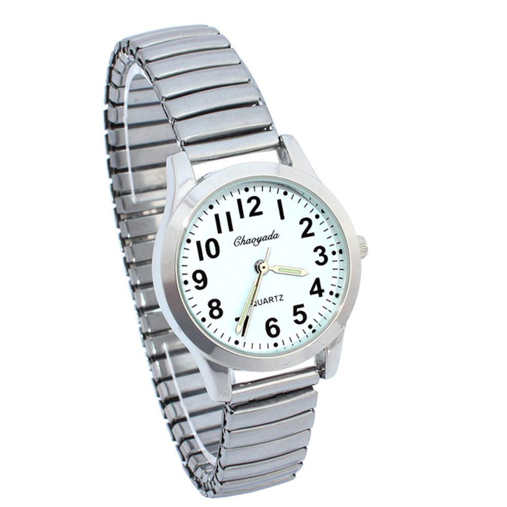 Nextstart Women Watches Flexible Elastic Strap Fashion Simple Large Digital Stainless Steel Quartz Wristwatches, silver, Digital