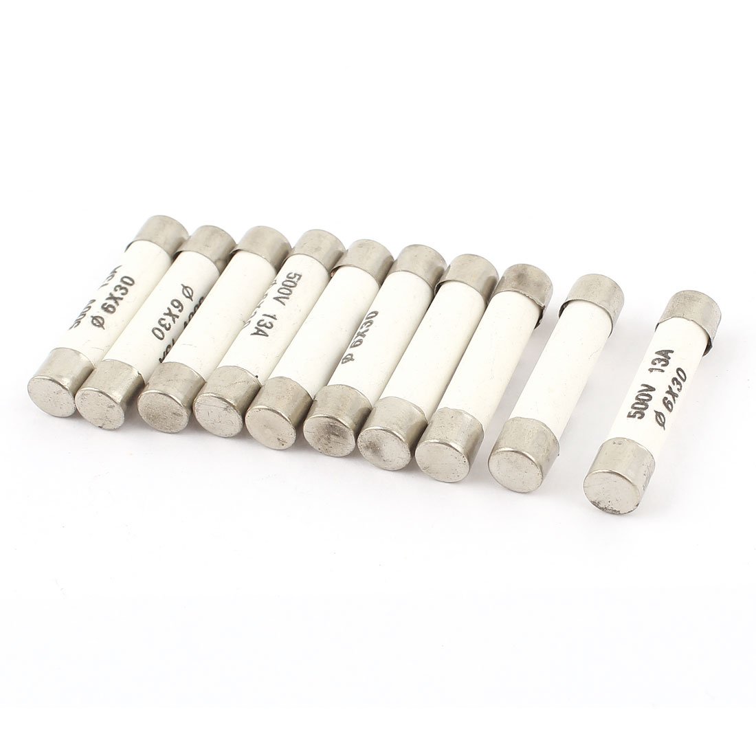 Sourcingmap 10 Pcs AC 500V 13A 6mmx30mm Fast Blow Cylindrical Ceramic Tube Fuse