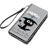 stmedazm Funny Cat - It's Fine I'm Fine Everything is Fine Print Women Large Capacity PU Leather Double Zipper Wallet, Multifunctional Clutch Purse for Cash/Card/Coin/Smart Phone