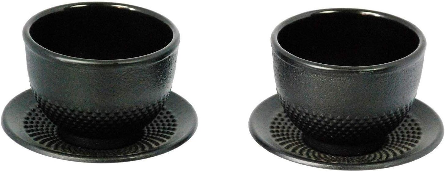 Vintage Gourmet ® Tetsubin Japanese Style Cast Iron Black Hobnail Teapot Set, Kettle 0.6L, Trivet, Cup & Saucer X 2 - Image 4