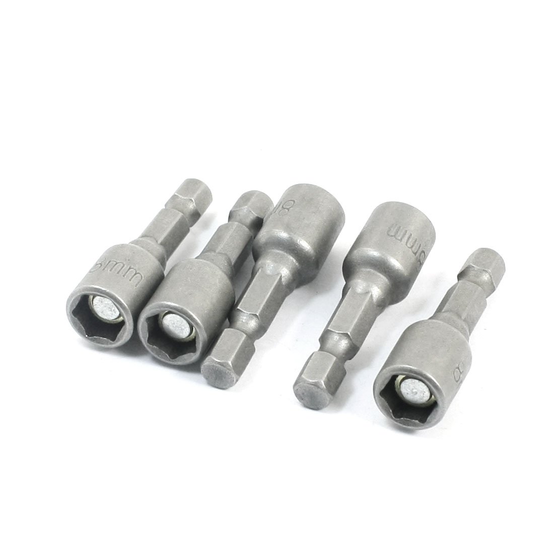 Sourcingmap 8mm Magnetic Nut Driver Bit/Hex Socket, 42mm, Gray, 5-Piece
