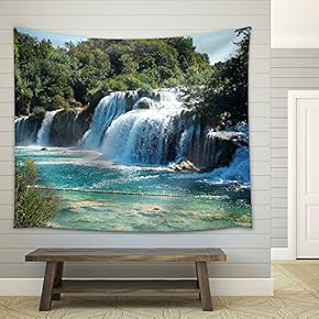Waterfalls on Krka River. National Park, Croatia - Fabric Wall Tapestry Home Decor - 51x60 inches