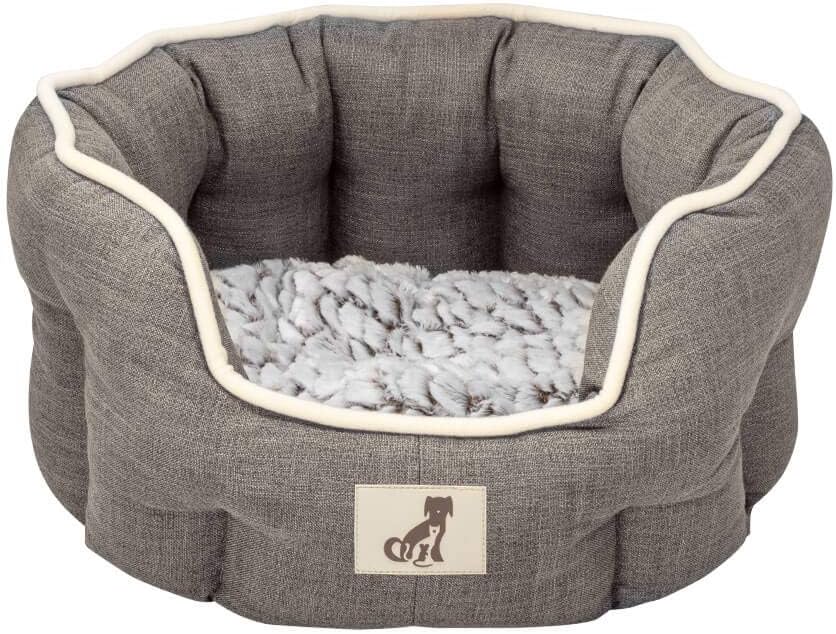 AllPetSolutions Alfie Range Dog Bed - Warm, Fleece-Lined Machine Washable Dog Bed with Raised Rim - Calming Pet Sofa & Home Lounger with Extra Soft Reversible & Removable Pillow Cushion - Small, Brown