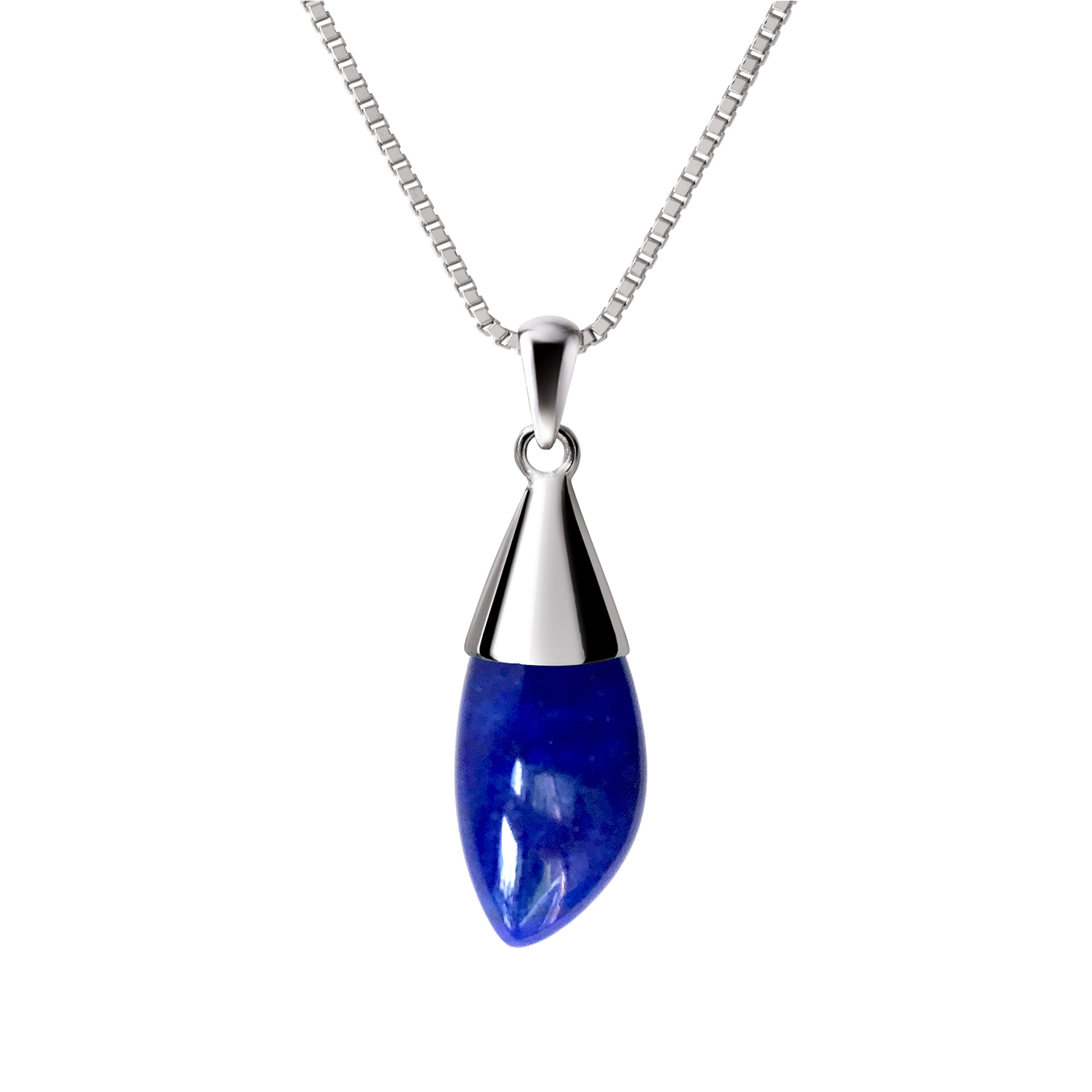 Franki Baker Pretty 925 Sterling Silver Leaf Shaped Natural Blue Lapis Lazuli Gemstone Pendant. Pendant Length: 3cm. Chain Length: 50cm