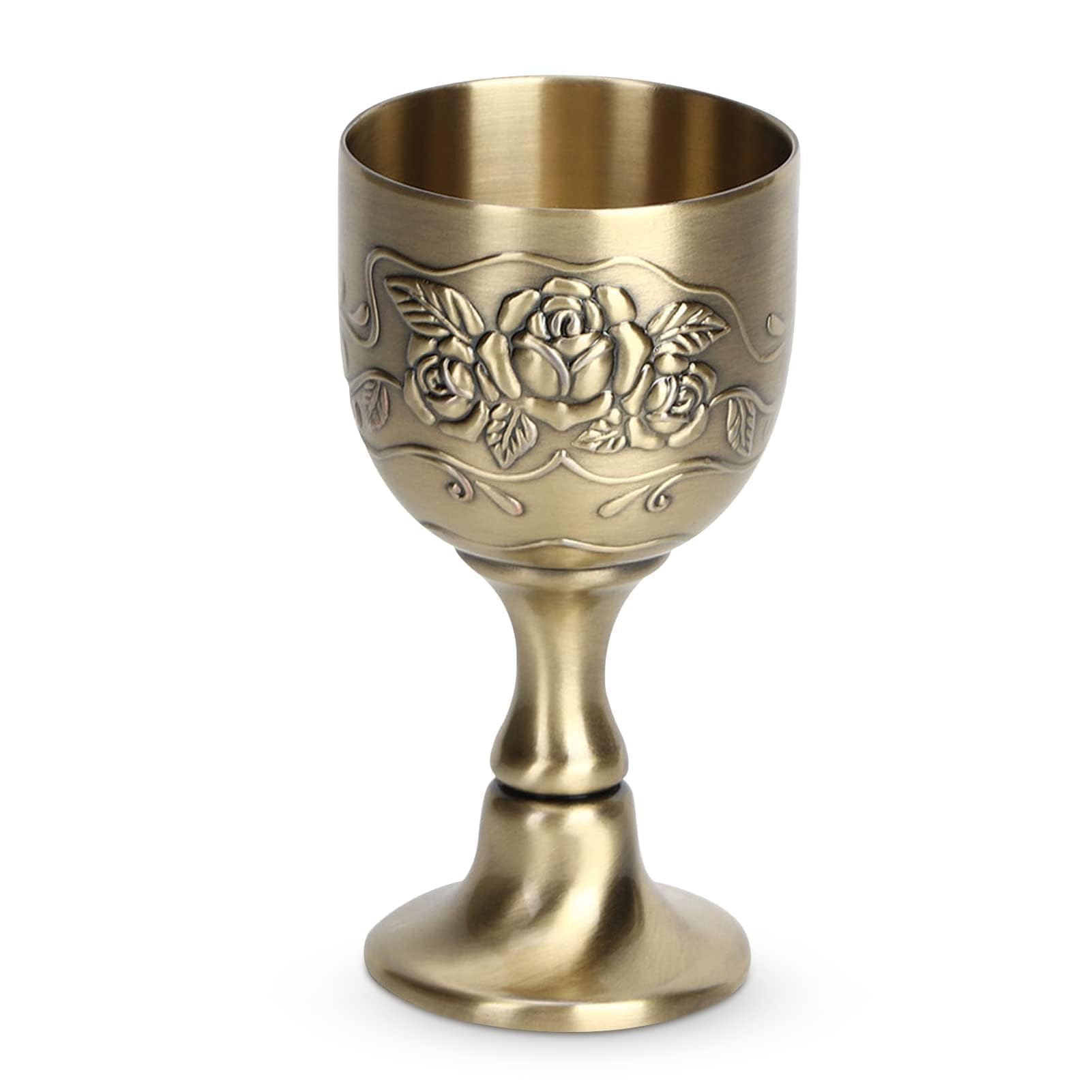 HERCHR Copper Goblet Wine Goblet,1.6×3.1in Embossed Cup Vintage Chalice Goblet Small Chalice Decoration Handmade Brass Royal Liquor for Drink Beer Whiskey Milk Cocktail